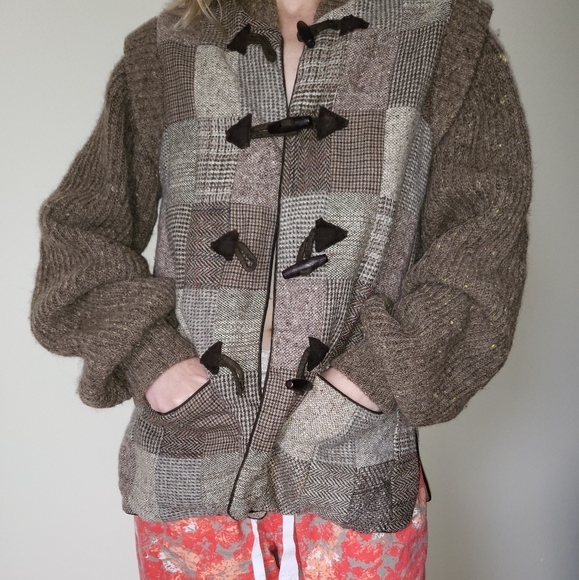 Vintage Irish Wool Patchwork Sweater Coat - Picture 7 of 8